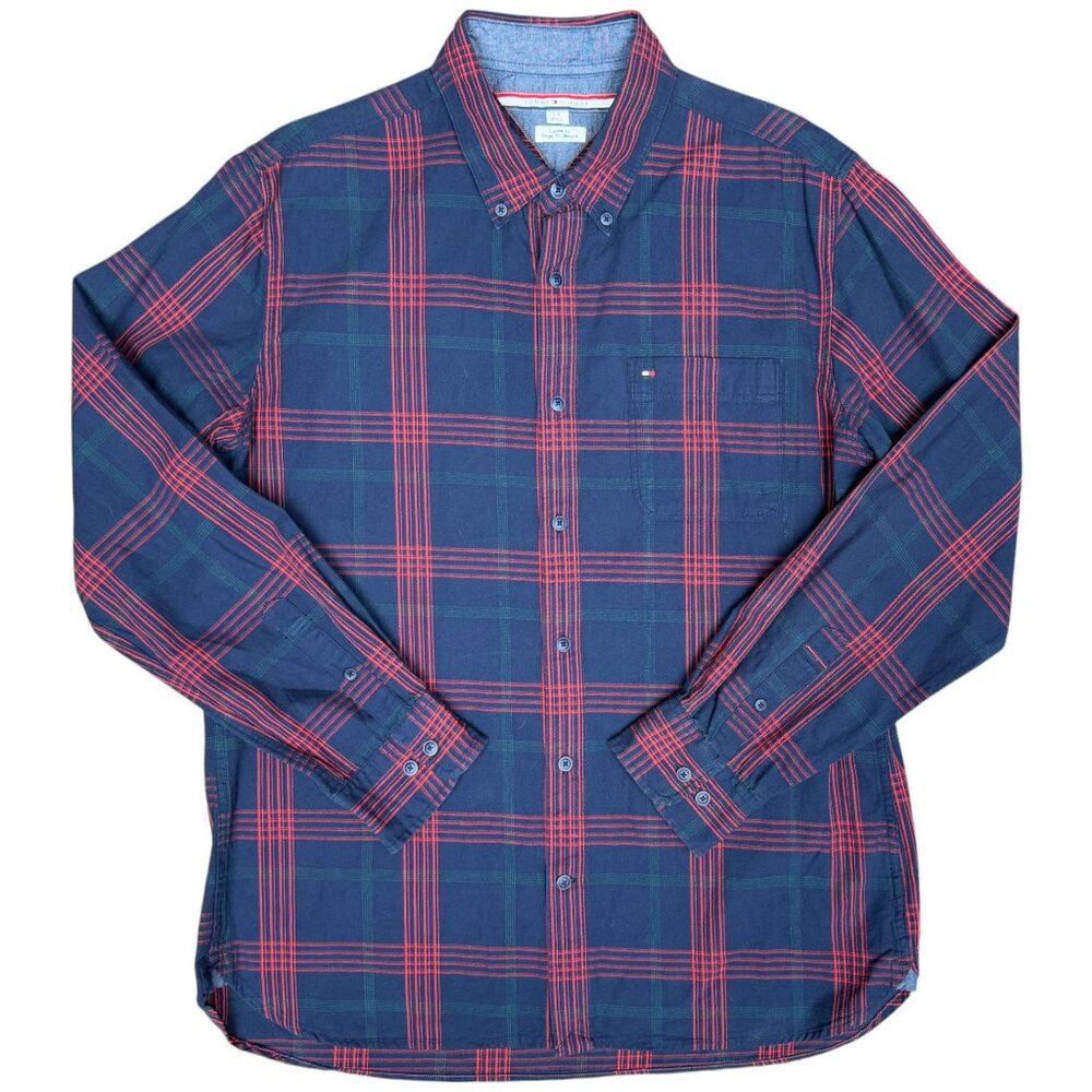 EUC Men's TOMMY HILFIGER Custom Fit Tartan Plaid Button-Down |‎ Size L